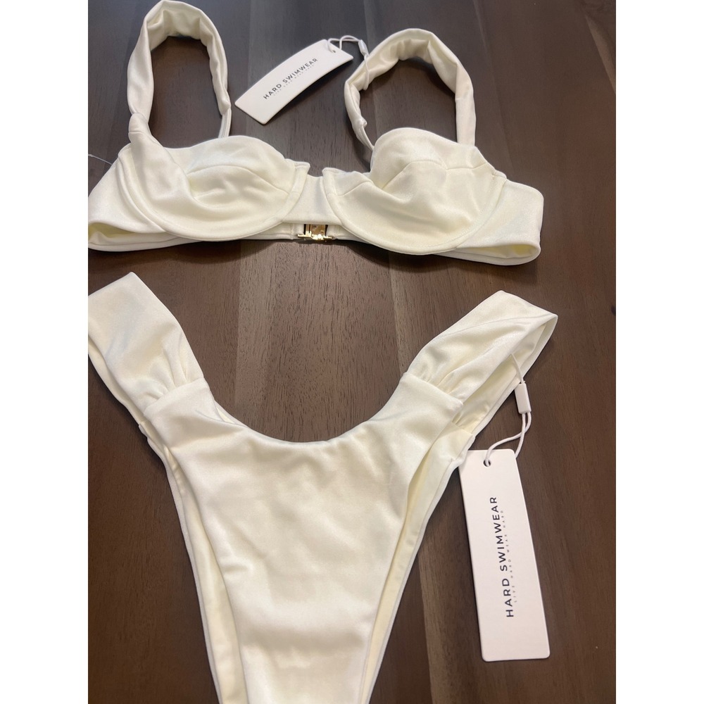Hard Swimwear White Shimmer Underwire Bikini Set Small NWT Handmade Brazilian